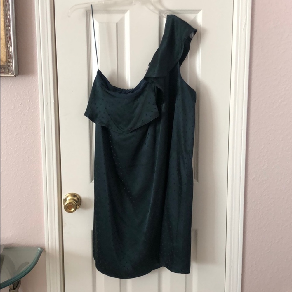Madewell Silk Green Polka Dot Ruffle Mini Dress